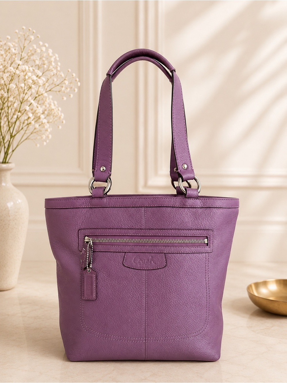 Coach Penelope Leather Tote Shoulder Bag Crossbody Lavender F14683 - Picture 1 of 15